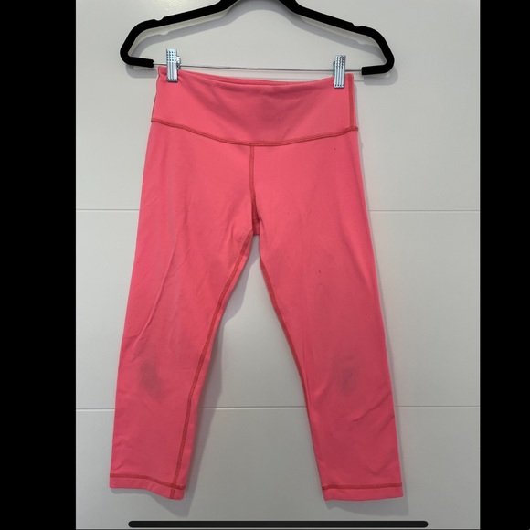 Lululemon Pink Cropped Leggings Mid-Rise Workout Pants Skin Fit Yoga Casual 6 - Picture 7 of 15